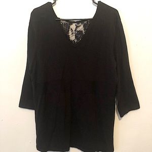Black deep V sweater with lace on back sz 3X